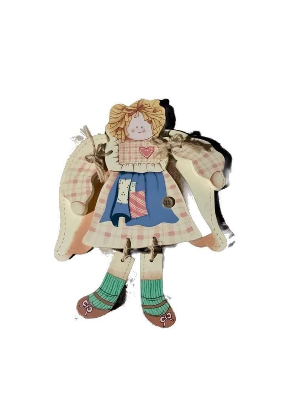 Ganz Patchwork Paradise Vintage 1995 Wooden Folk Art Angel Wall Plaque